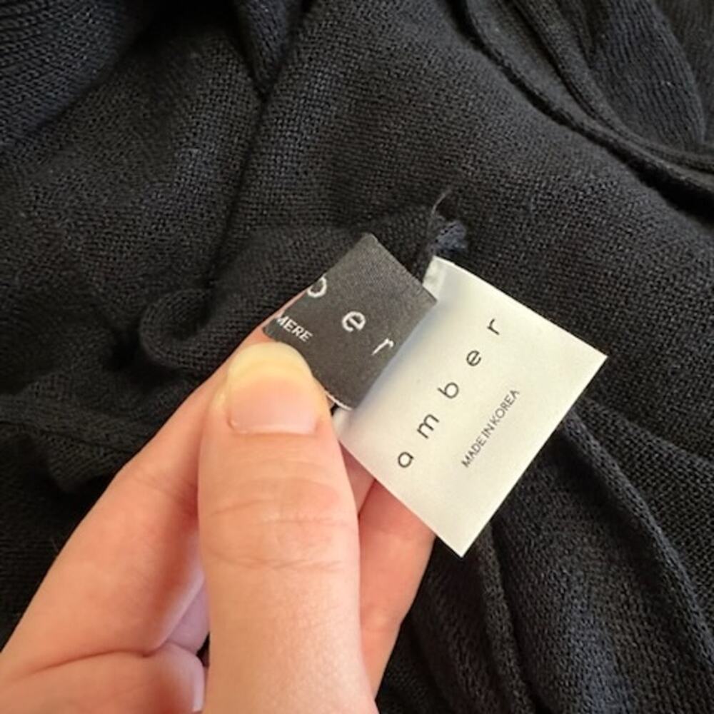 Amber Cashmere Black Longline Cardigan Sweater Coatigan Small‎ Korea Minimalist - Picture 4 of 11